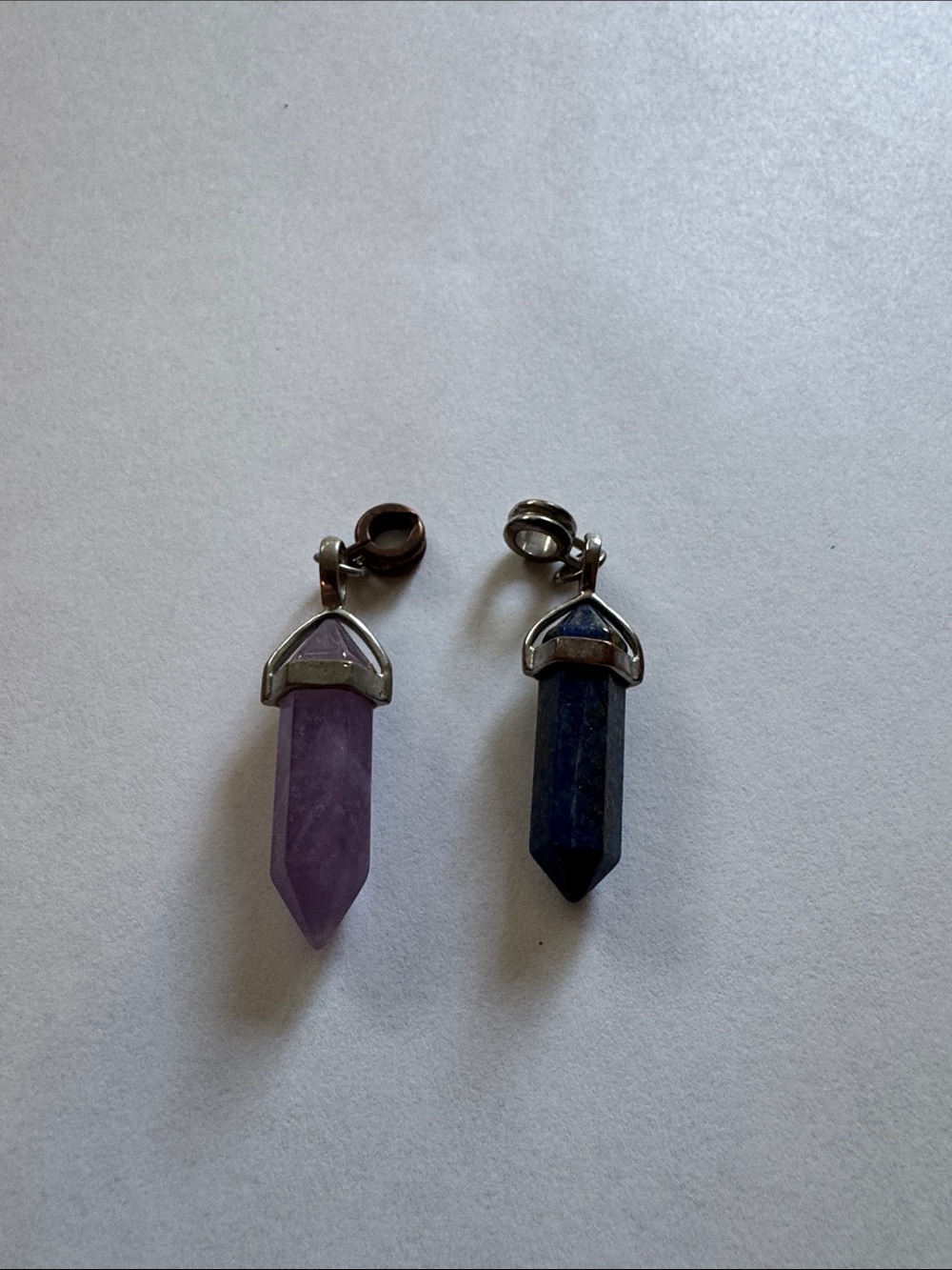 Amethyst and Lapis Lazuli Double Crystal Point Pendant Set - Purple & Blue